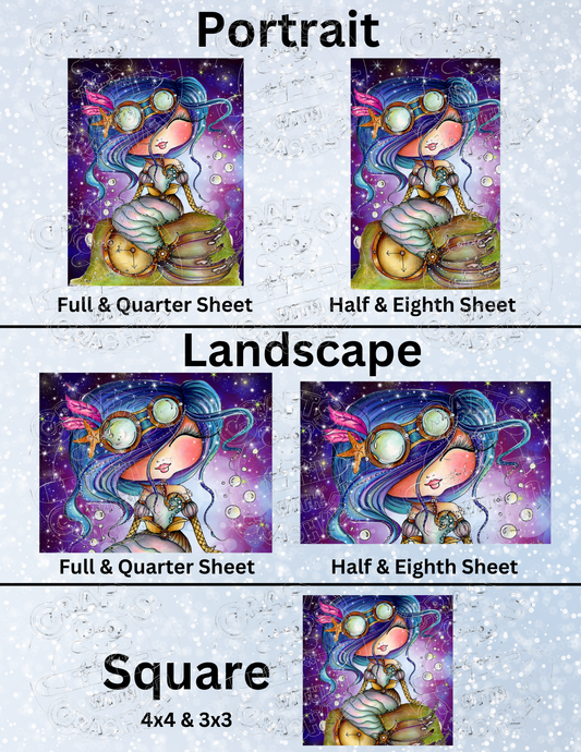 "SteamPunk Purple Seas Mermaid" by ©Sherri Baldy Decorative Diamond Painting Release Papers