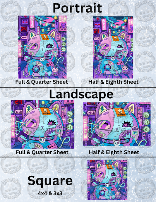 "Lucky Cat Cyber Punk" by ©Jeremiah Ketner Decorative Diamond Painting Release Papers