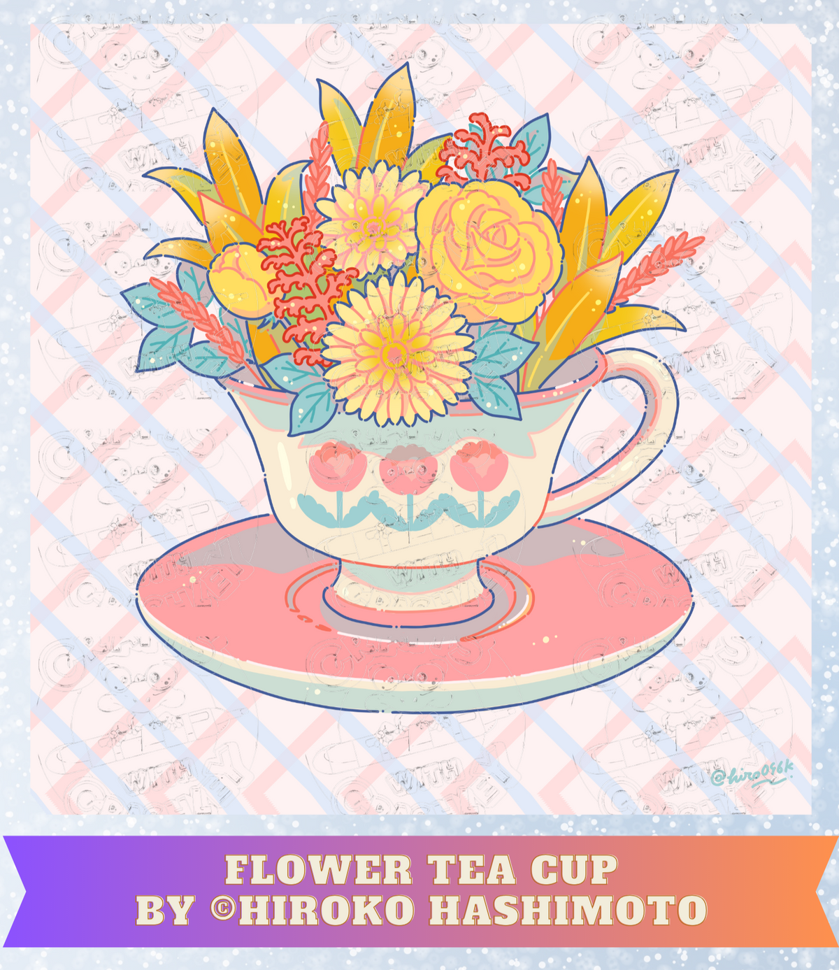 "Flower Tea Cup" by ©Hiroko Hashimoto Premium Decorative Release Papers for Diamond Painting