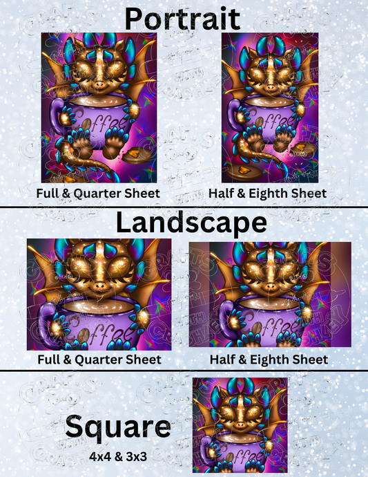 "Coffee Time Dragon" by Emma Casey Decorative Diamond Painting Release Papers