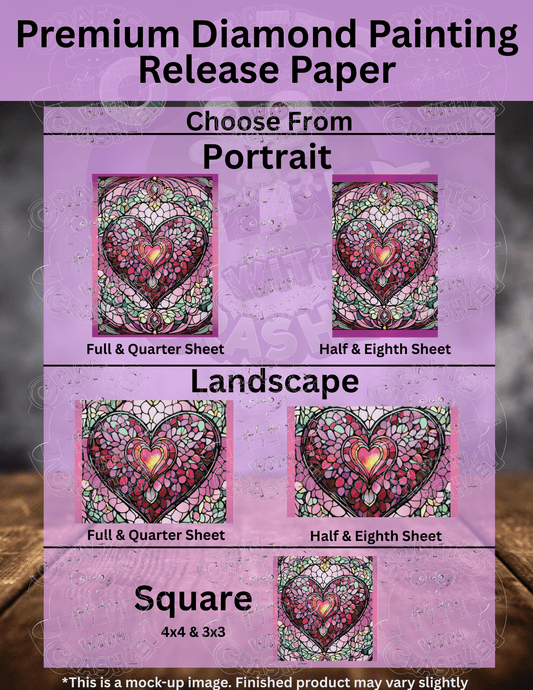 "Pink Stained Glass Heart" by ©T.S. Larking Premium Accessories for Diamond Painting
