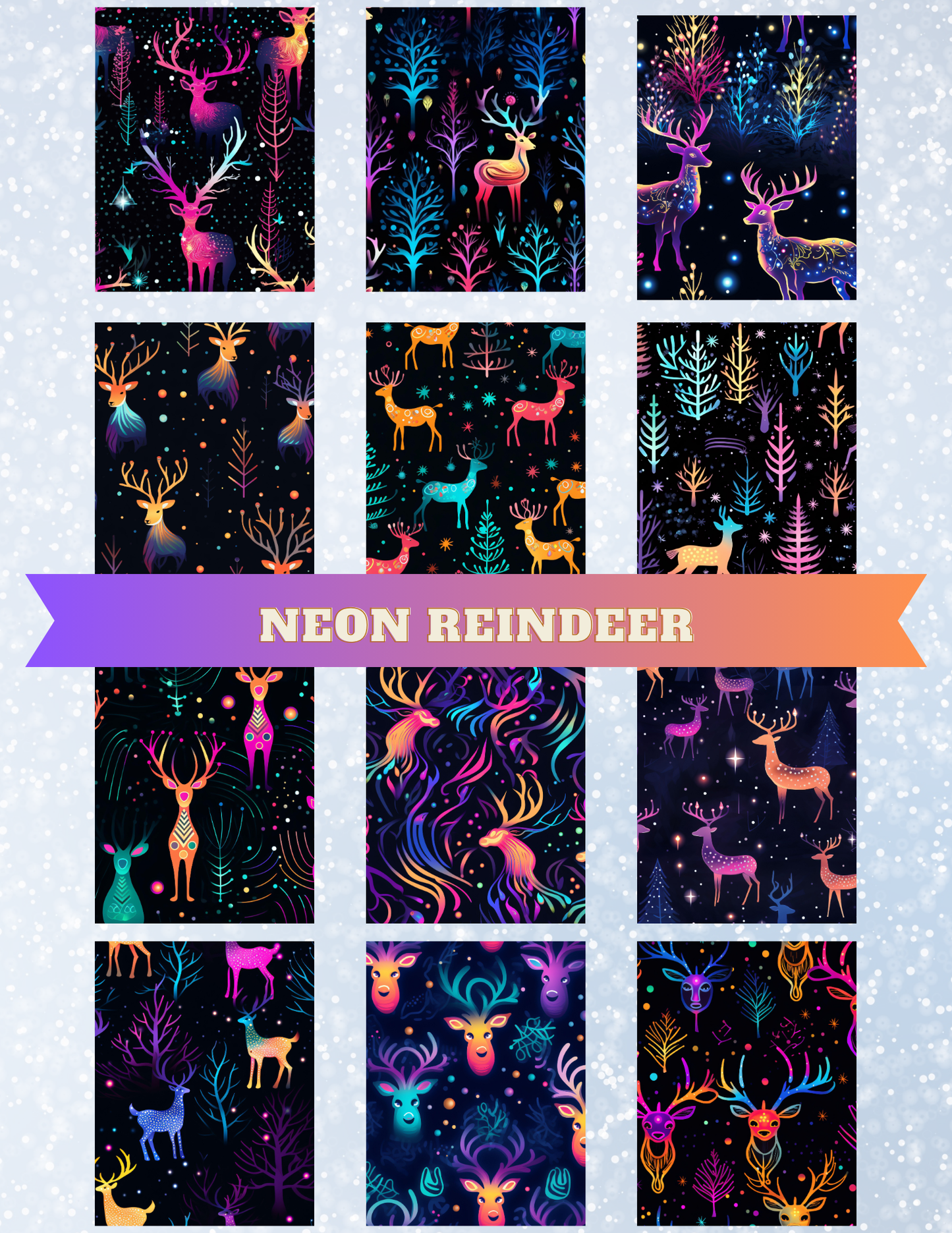 "Neon Reindeer" Decorative Diamond Painting Release Papers