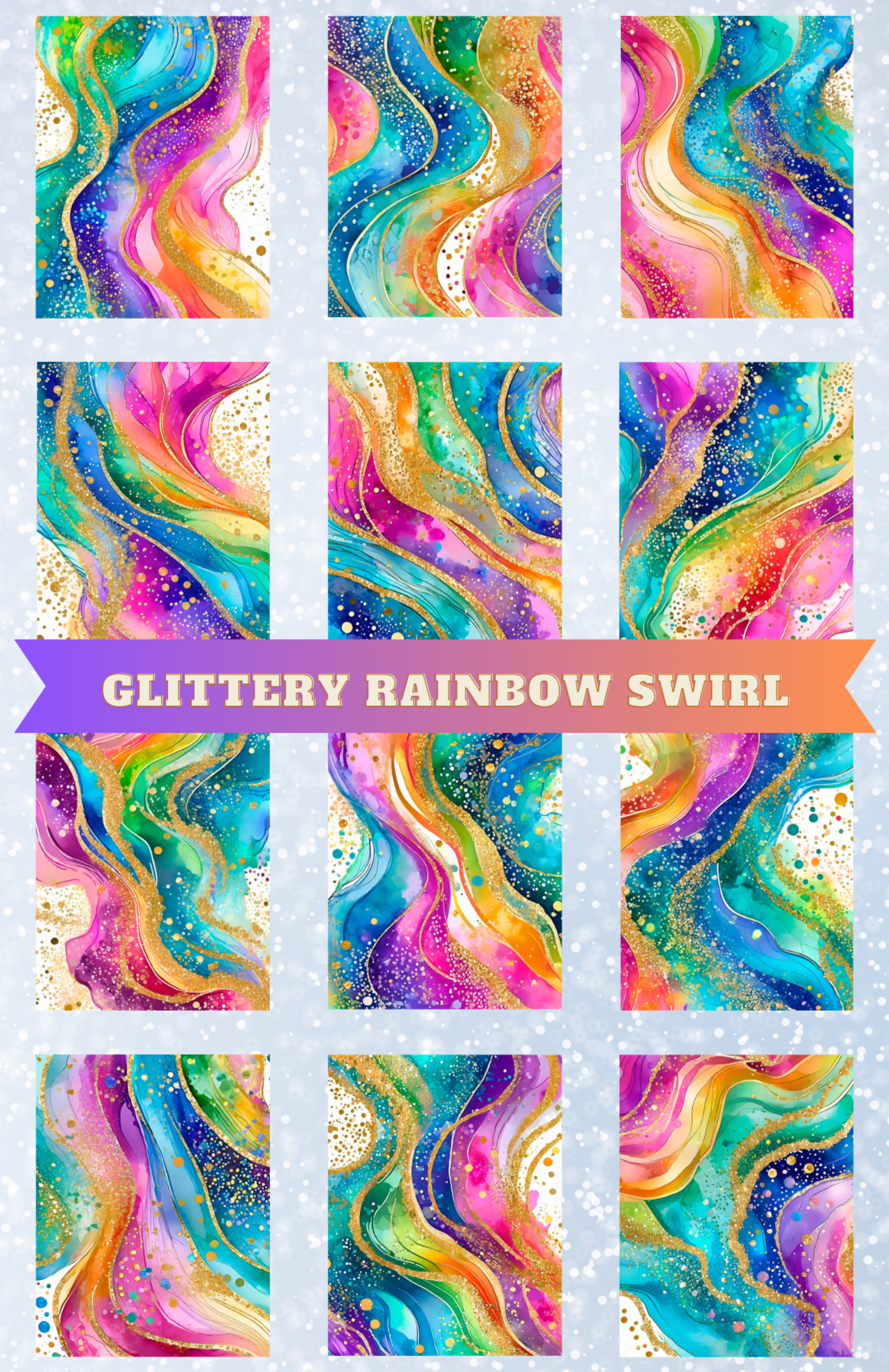 "Glittery Rainbow Swirl" Premium Diamond Painting Release Papers