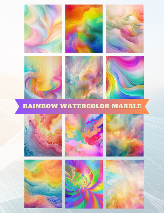 "Rainbow Watercolor Marble" Premium Diamond Painting Release Papers