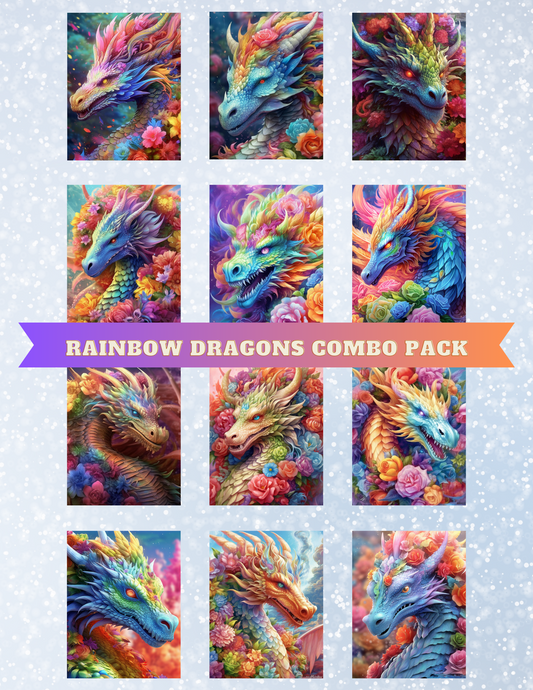 "Rainbow Dragons Combo Pack" Premium Diamond Painting Release Papers