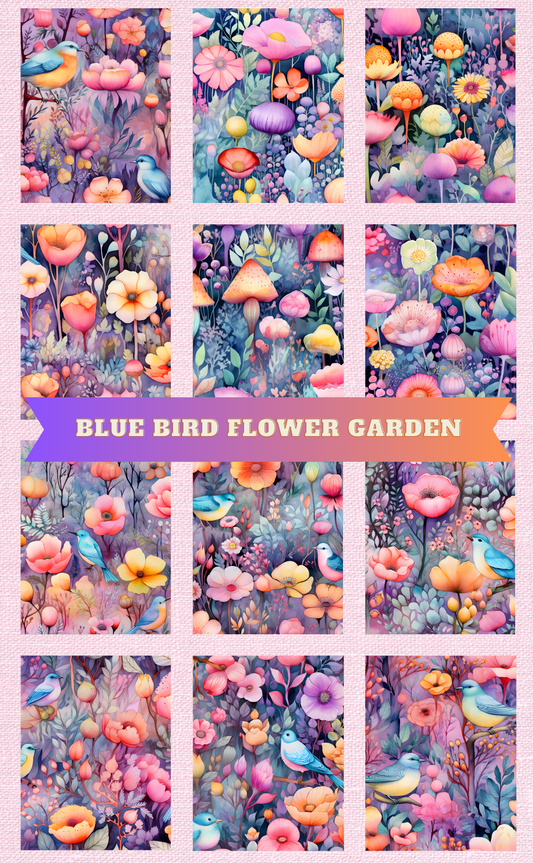 "Blue Bird Flower Garden" Premium Diamond Painting Release Papers