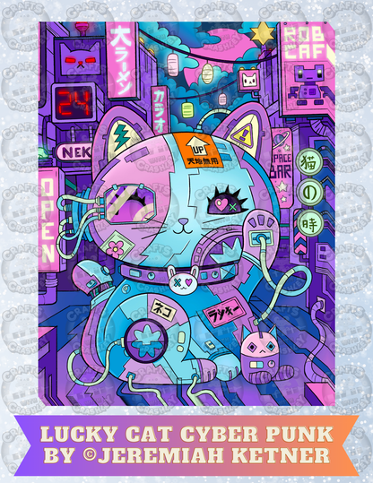 "Lucky Cat Cyber Punk" by ©Jeremiah Ketner Decorative Diamond Painting Release Papers