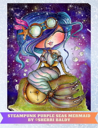"SteamPunk Purple Seas Mermaid" by ©Sherri Baldy Decorative Diamond Painting Release Papers