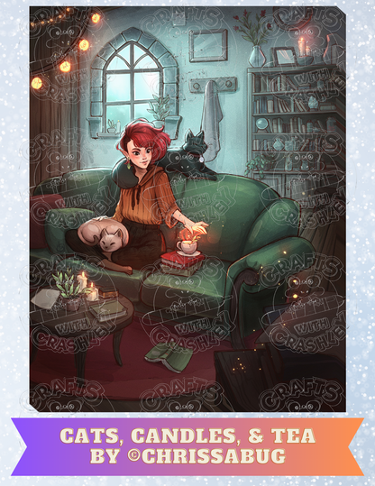 "Cats, Candles, & Tea" by ©ChrissaBug Decorative Diamond Painting Release Papers