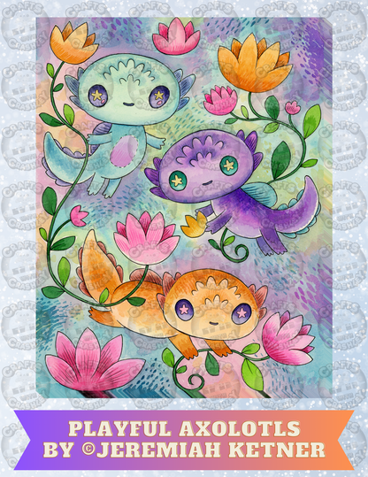 "Playful Axolotls" by ©Jeremiah Ketner Decorative Diamond Painting Release Papers