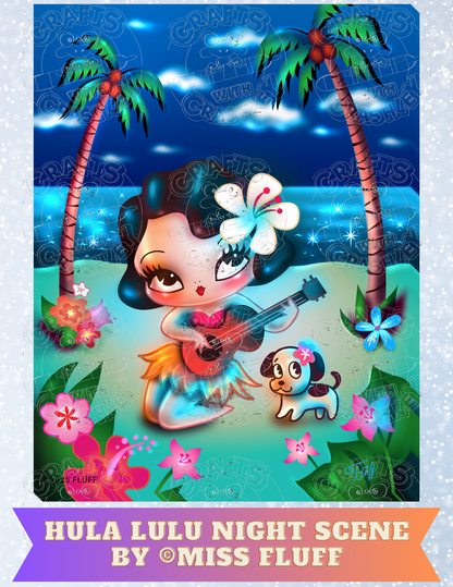 "Hula Lulu Night Scene" By ©Miss Fluff Decorative Diamond Painting Release Papers
