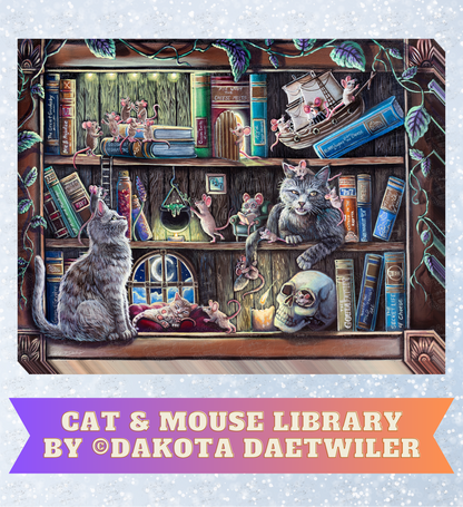 "Cat & Mouse Library" by ©Dakota Daetwiler Decorative Diamond Painting Release Papers
