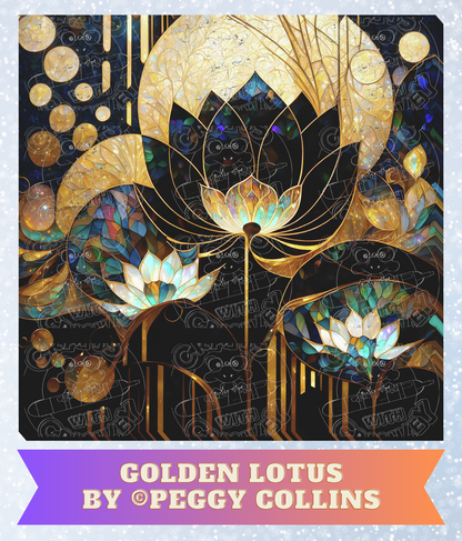 "Golden Lotus" by ©Peggy Collins Decorative Diamond Painting Release Papers