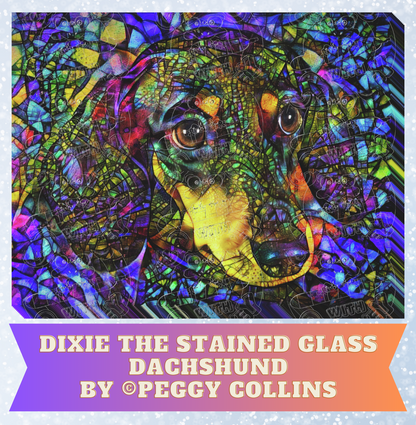 "Dixie the Stained Glass Dachshund" by ©Peggy Collins Decorative Diamond Painting Release Papers