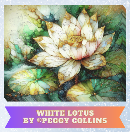 "White Lotus" by ©Peggy Collins Decorative Diamond Painting Release Papers