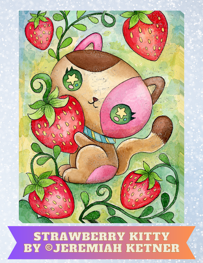 "Strawberry Kitty" by ©Jeremiah Ketner Decorative Diamond Painting Release Papers