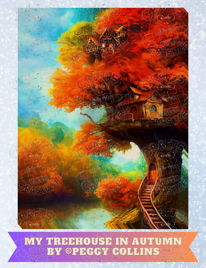 "My Treehouse in Autumn" by ©Peggy Collins Decorative Diamond Painting Release Papers