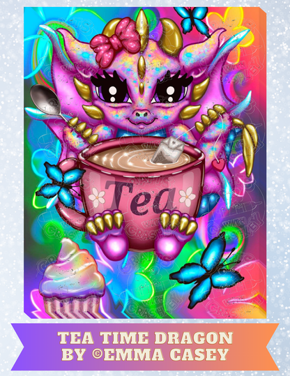 "Tea Time Dragons" by Emma Casey Decorative Diamond Painting Release Papers