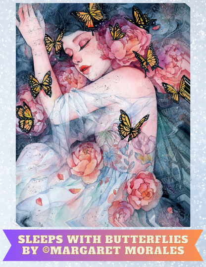 "Sleeps with Butterflies" By ©Margaret Morales Decorative Diamond Painting Release Papers