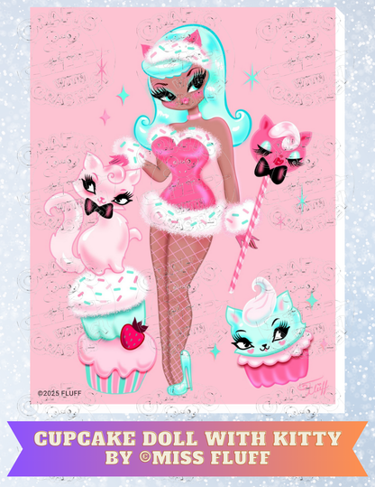 "Cupcake Doll with Kitty" by ©Miss Fluff Premium Decorative Release Papers for Diamond Painting
