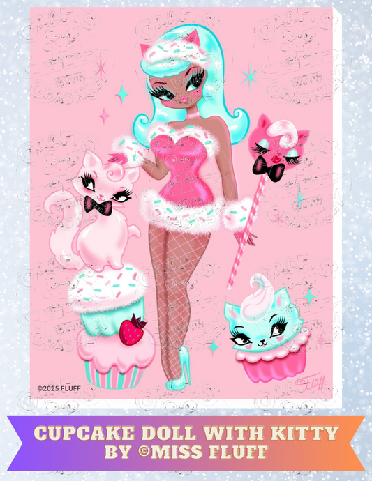 "Cupcake Doll with Kitty" by ©Miss Fluff Premium Decorative Release Papers for Diamond Painting