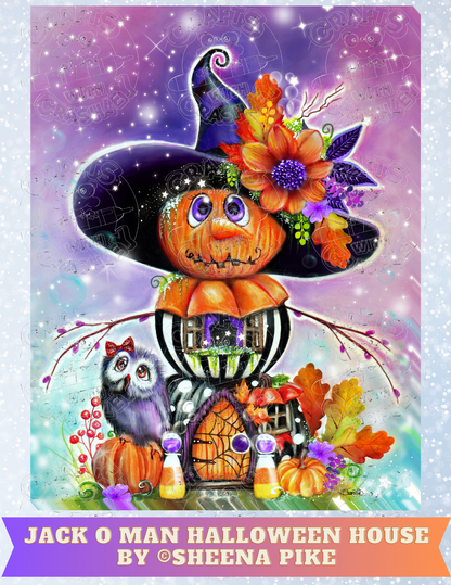 "Jack O Man Halloween House" by ©Sheena Pike Premium Decorative Release Papers for Diamond Painting
