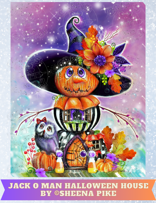 "Jack O Man Halloween House" by ©Sheena Pike Premium Decorative Release Papers for Diamond Painting