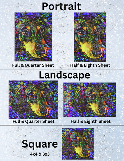 "Dixie the Stained Glass Dachshund" by ©Peggy Collins Decorative Diamond Painting Release Papers