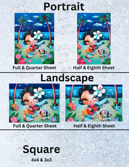 "Hula Lulu Night Scene" By ©Miss Fluff Decorative Diamond Painting Release Papers