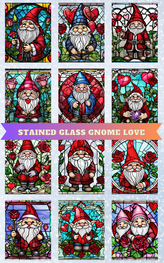 "Stained Glass Gnome Love" Decorative Diamond Painting Release Paper