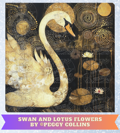 "Swan and Lotus Flowers" by ©Peggy Collins Premium Decorative Release Papers for Diamond Painting