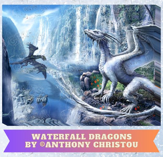 "Waterfall Dragons" by ©Anthony Christou Premium Decorative Release Papers for Diamond Painting