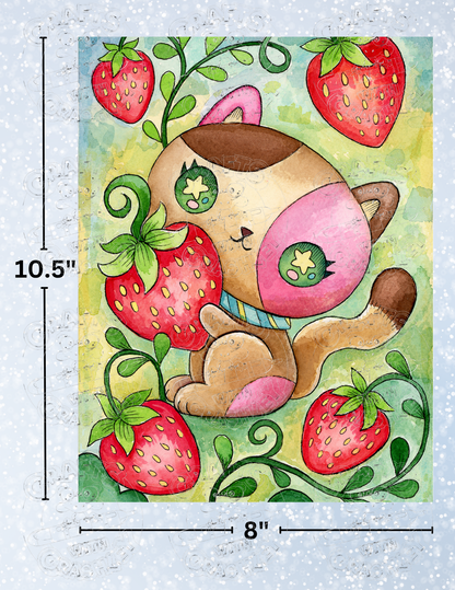 "Strawberry Kitty" by ©Jeremiah Ketner Decorative Diamond Painting Release Papers