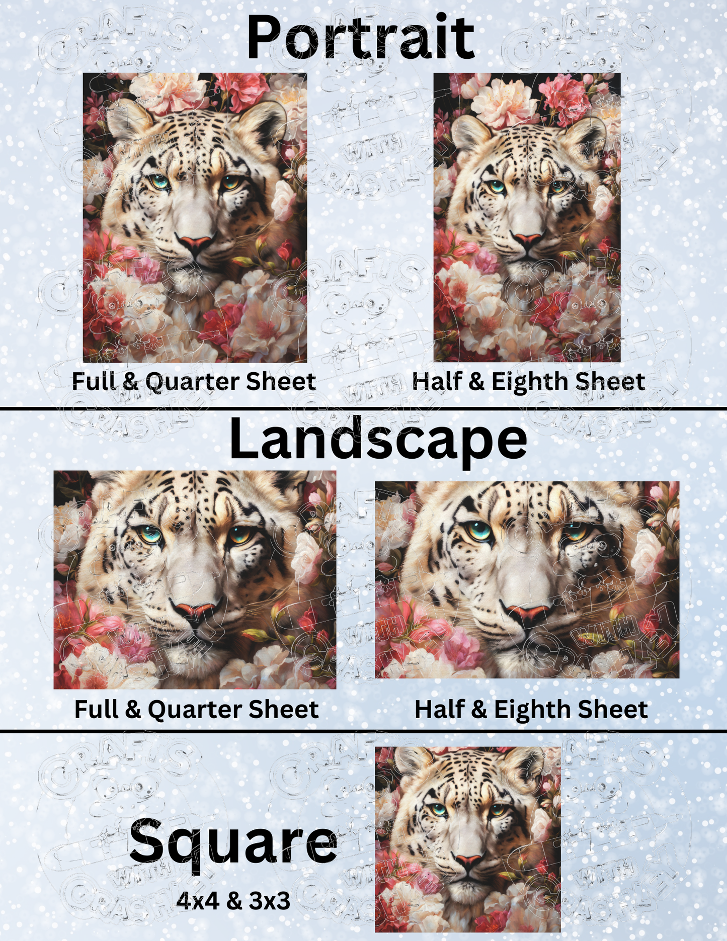 "Sabrina The Snow Leopard" by ©Peggy Collins Premium Decorative Release Papers for Diamond Painting