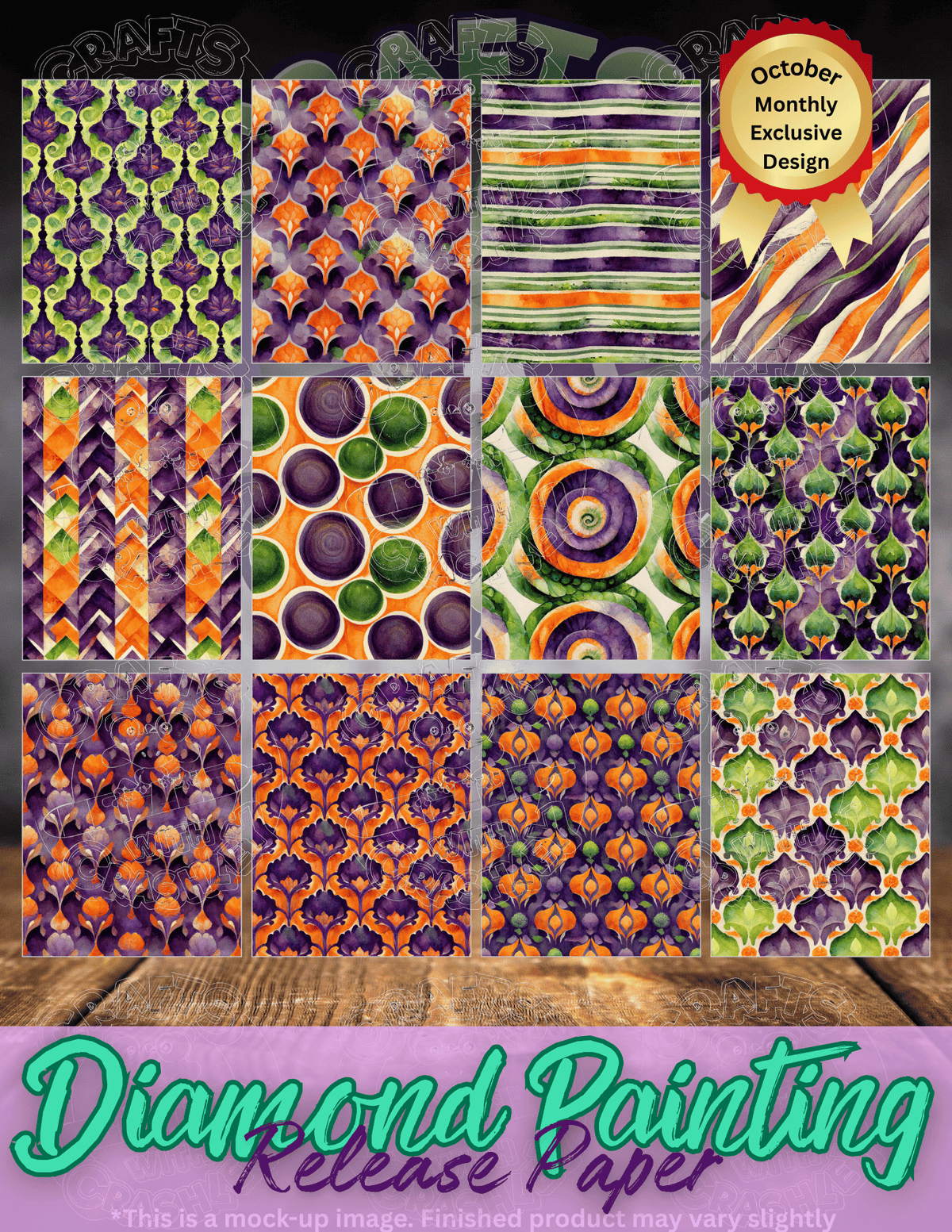 Watercolor Halloween Patterns Combo Pack Premium Release Paper for Diamond Painting