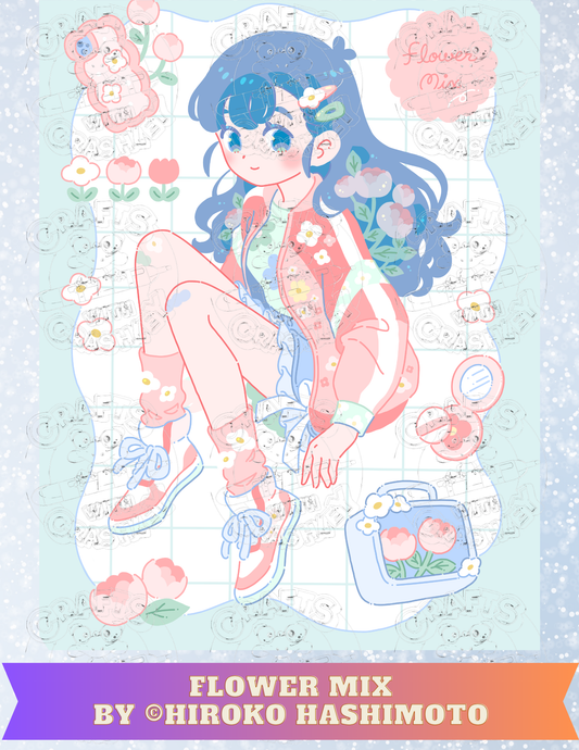 "Flower Mix" by ©Hiroko Hashimoto Premium Decorative Release Papers for Diamond Painting