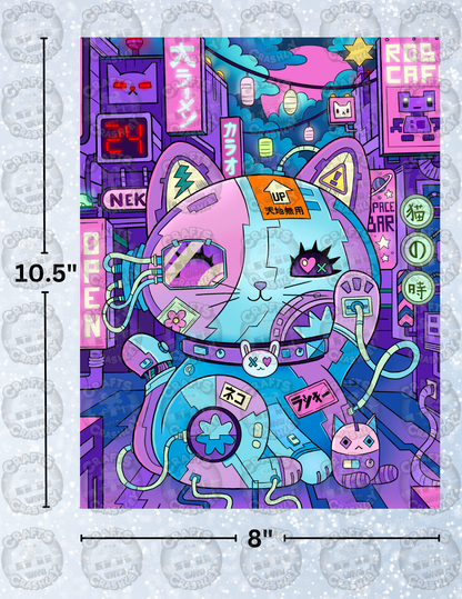 "Lucky Cat Cyber Punk" by ©Jeremiah Ketner Decorative Diamond Painting Release Papers