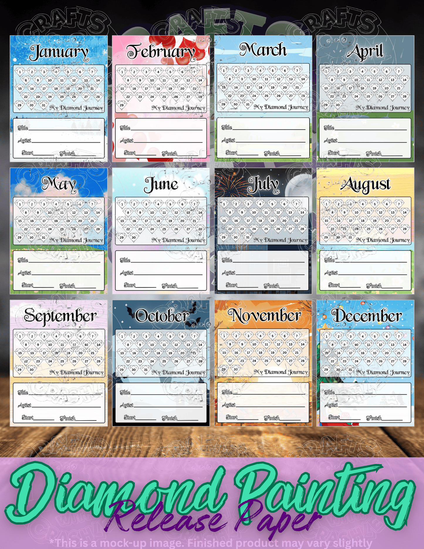 Monthly WIP Tracker Combo Pack Premium Release Paper for Diamond Painting