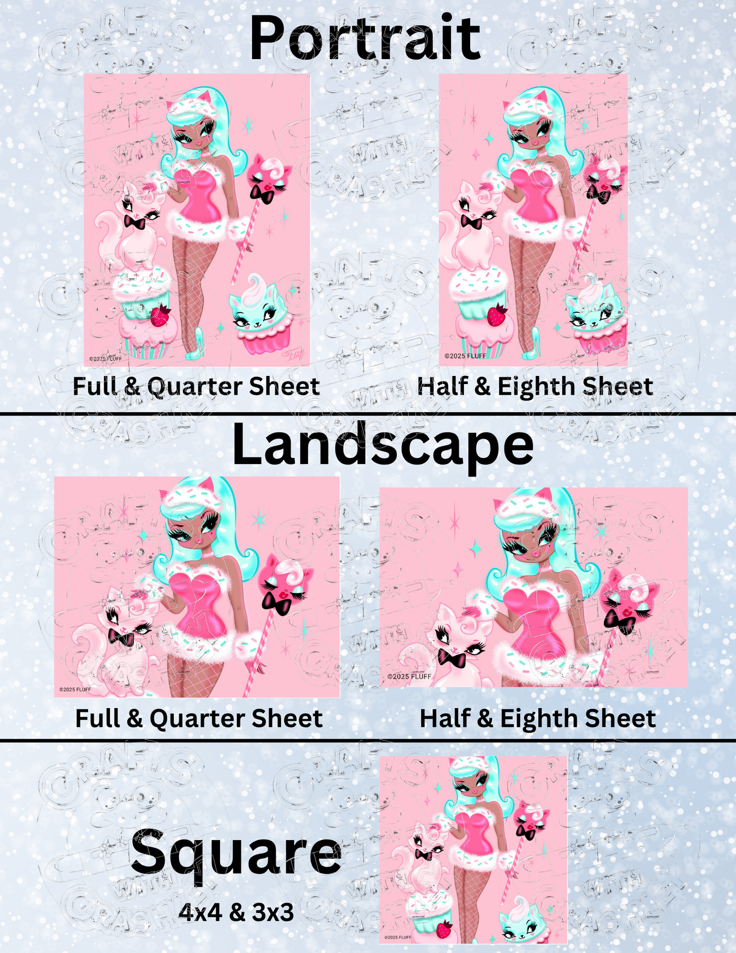 "Cupcake Doll with Kitty" by ©Miss Fluff Premium Decorative Release Papers for Diamond Painting