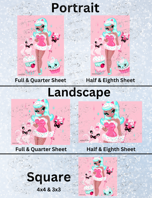 "Cupcake Doll with Kitty" by ©Miss Fluff Premium Decorative Release Papers for Diamond Painting