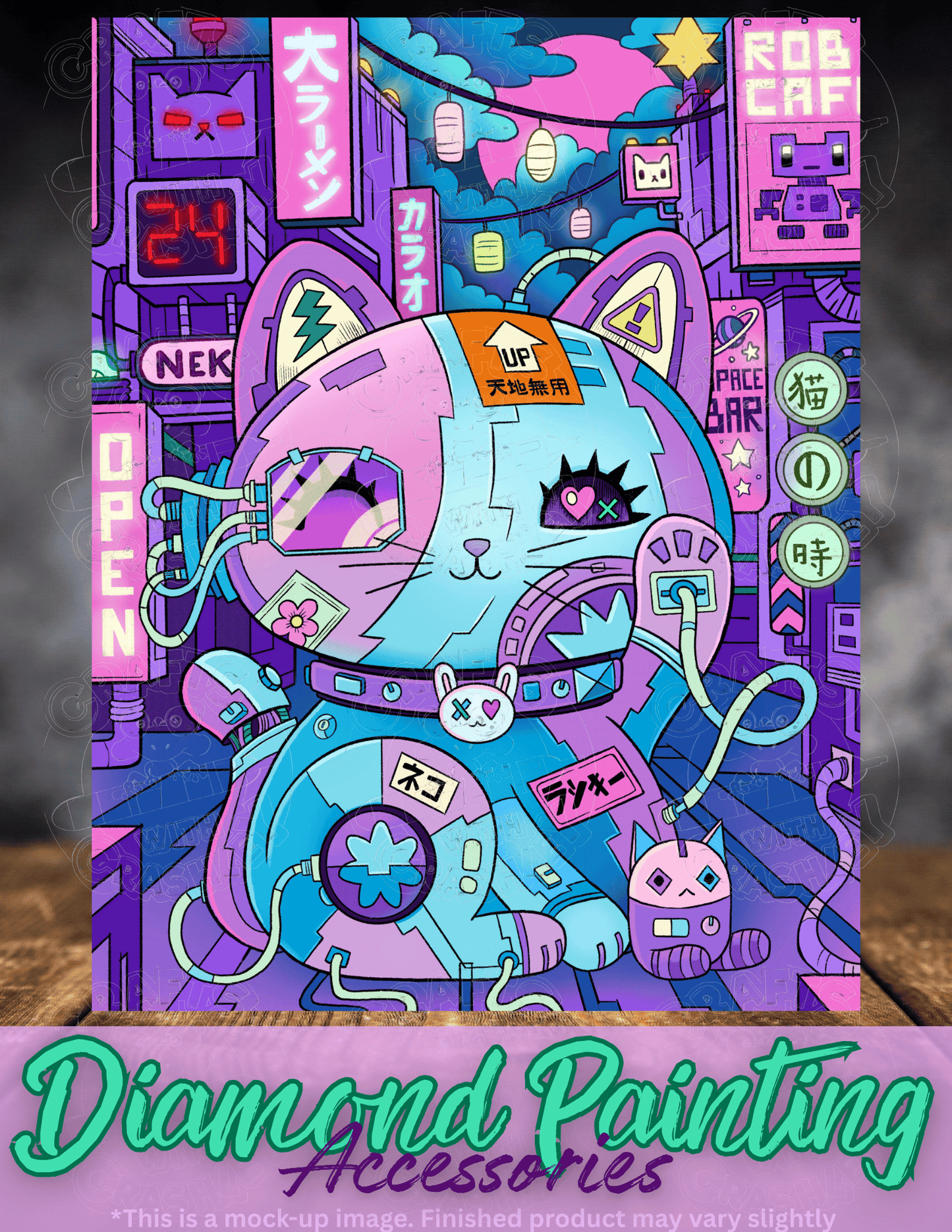 "Lucky Cat Cyber Punk" by ©Jeremiah Ketner Premium Accessories for Diamond Painting
