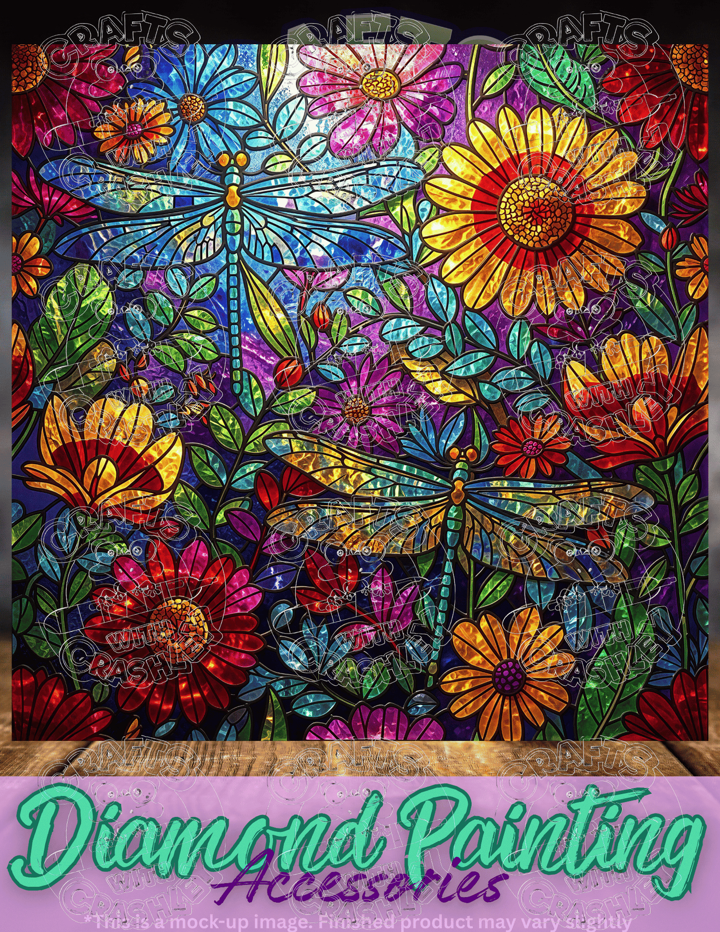 "Dragonflies & Flowers Stained Glass" by ©Peggy Collins Premium Accessories for Diamond Painting