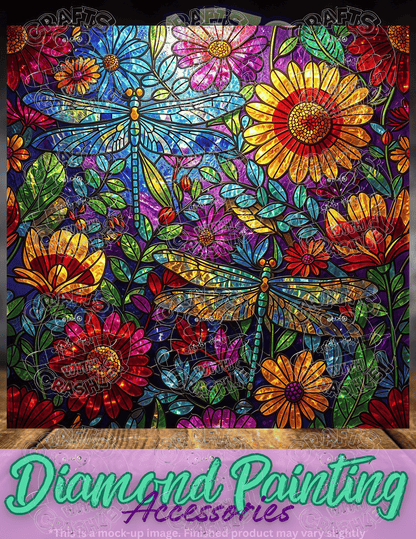 "Dragonflies & Flowers Stained Glass" by ©Peggy Collins Premium Accessories for Diamond Painting