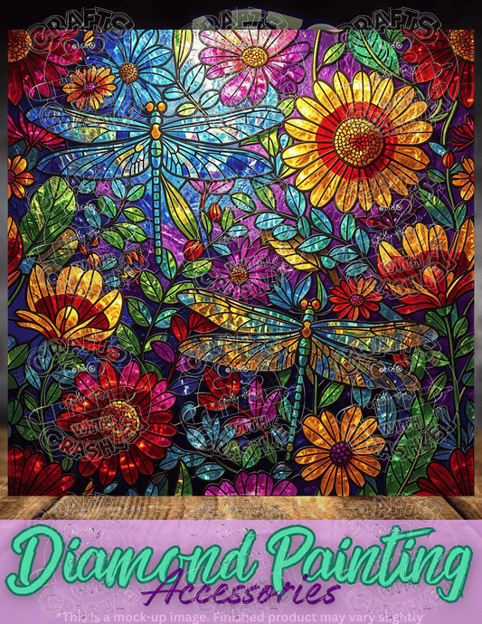 "Dragonflies & Flowers Stained Glass" by ©Peggy Collins Premium Accessories for Diamond Painting