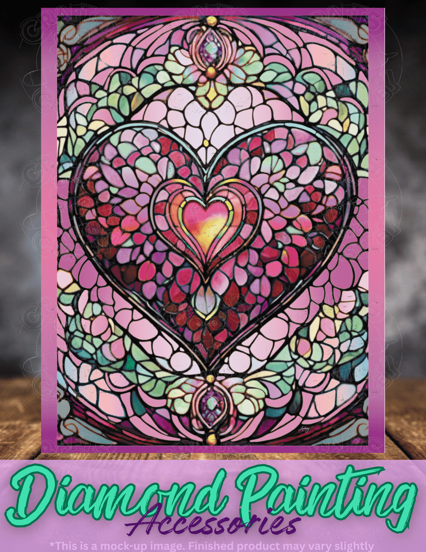 "Pink Stained Glass Heart" by ©T.S. Larking Premium Accessories for Diamond Painting