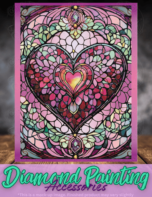 "Pink Stained Glass Heart" by ©T.S. Larking Premium Accessories for Diamond Painting