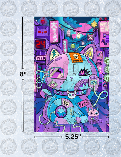 "Lucky Cat Cyber Punk" by ©Jeremiah Ketner Decorative Diamond Painting Release Papers