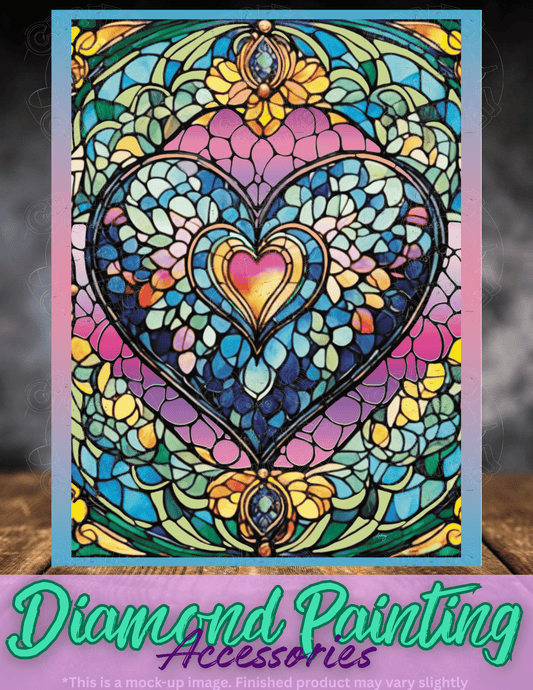 "Blue Stained Glass Heart" by ©T.S. Larking Premium Accessories for Diamond Painting