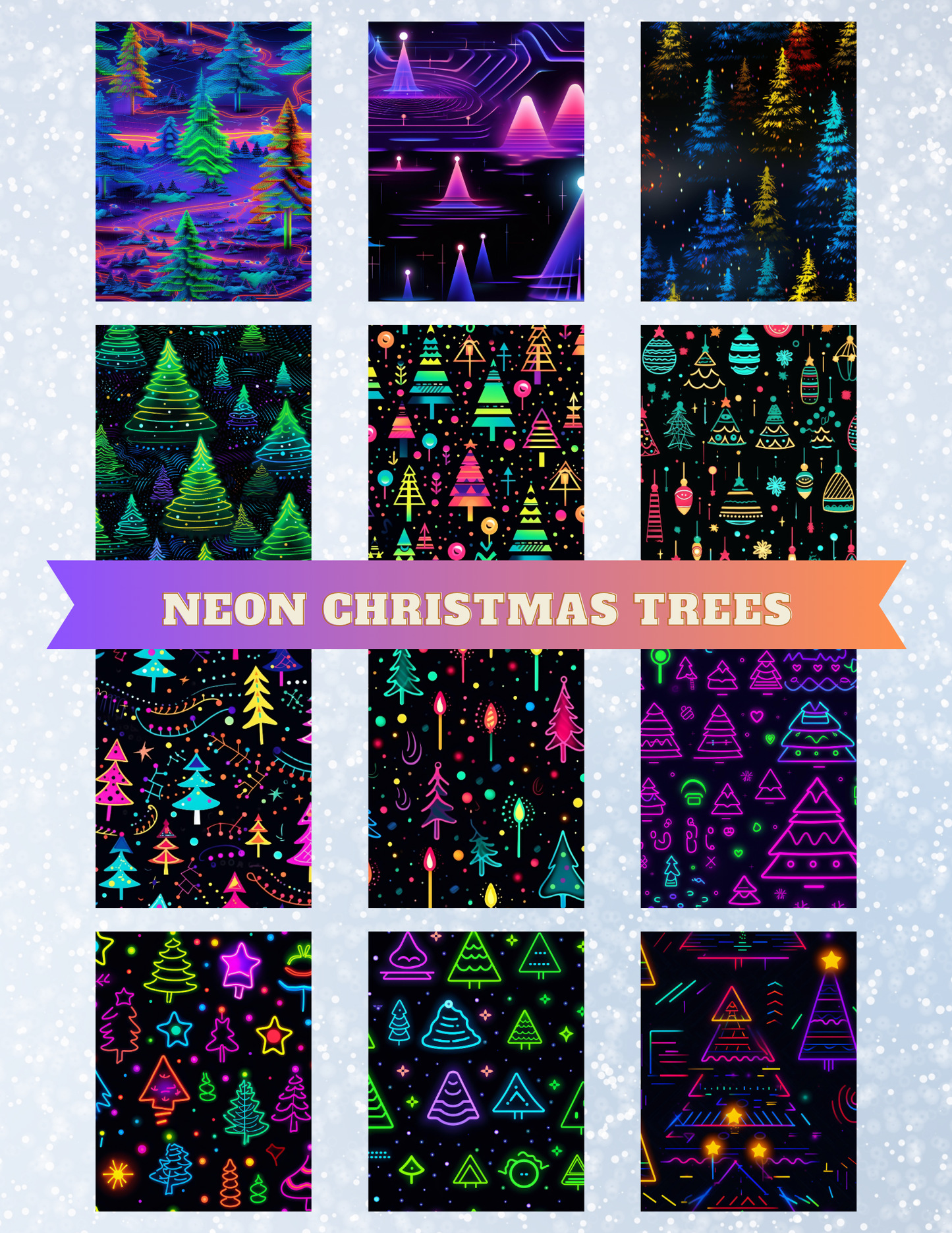 "Neon Christmas Trees" Decorative Diamond Painting Release Papers