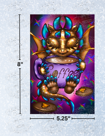 "Coffee Time Dragon" by Emma Casey Decorative Diamond Painting Release Papers